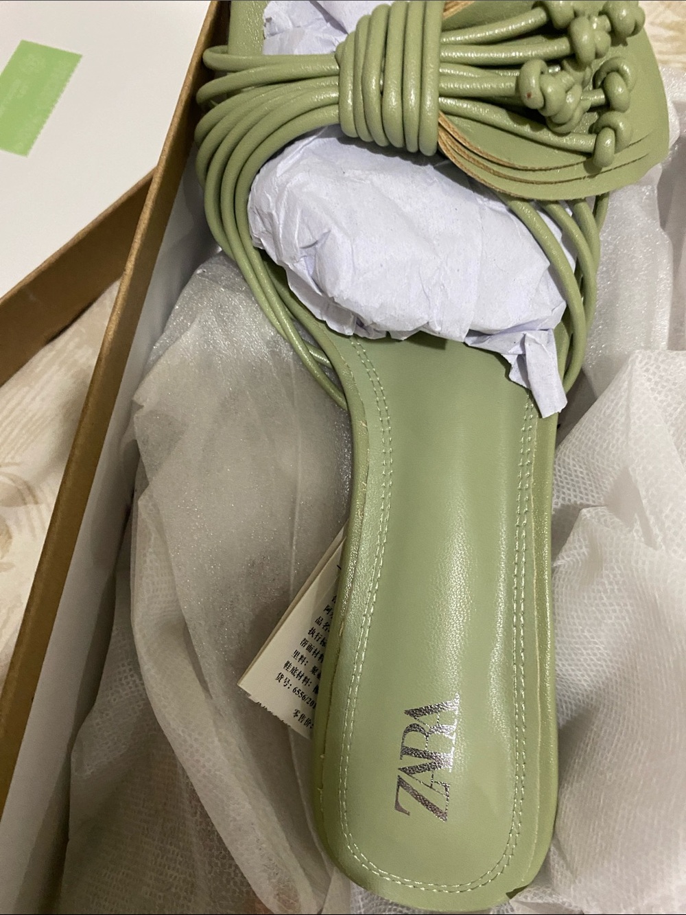 ZARA Light Sage Green Knotted Strappy Slide